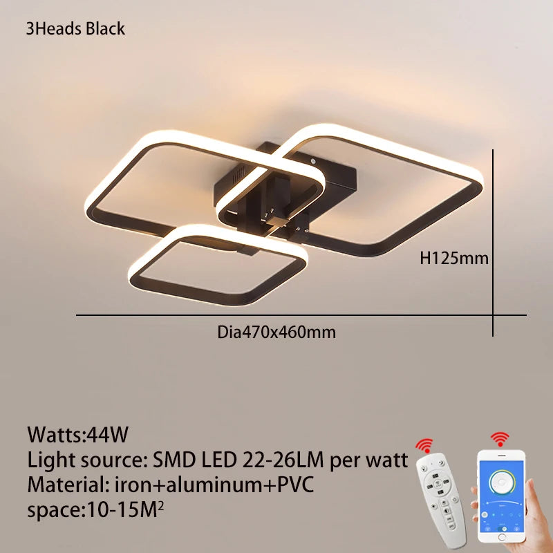 Plafón LED Geométrico Multicabezas con App — Sala y Recámara