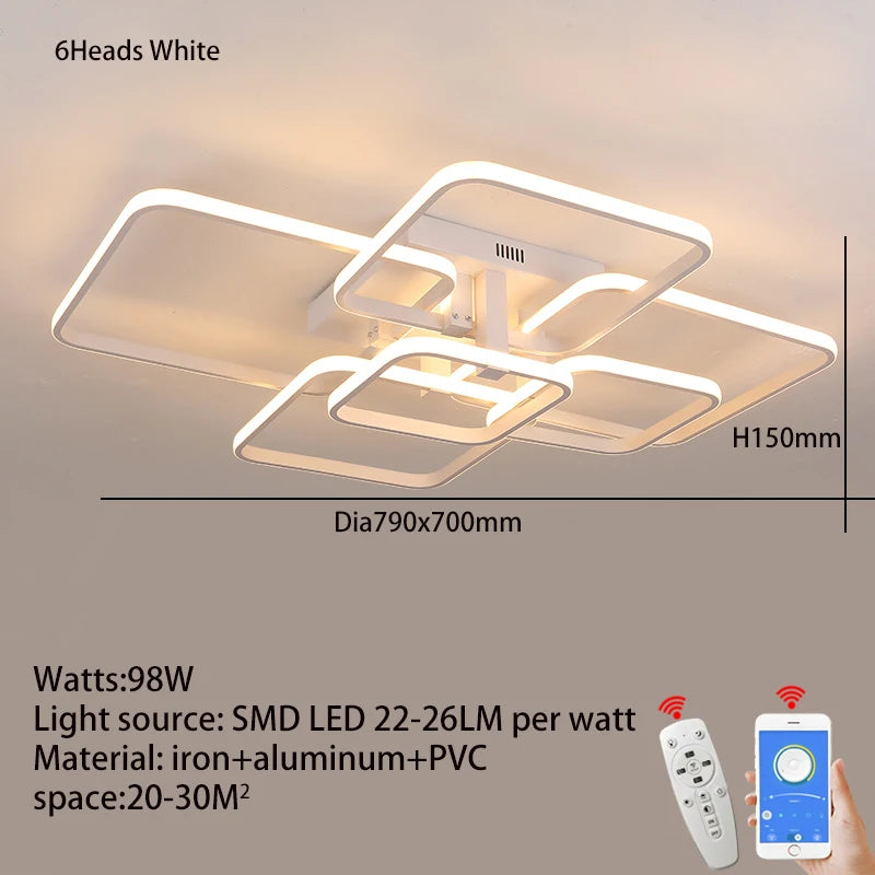 Plafón LED Geométrico Multicabezas con App — Sala y Recámara