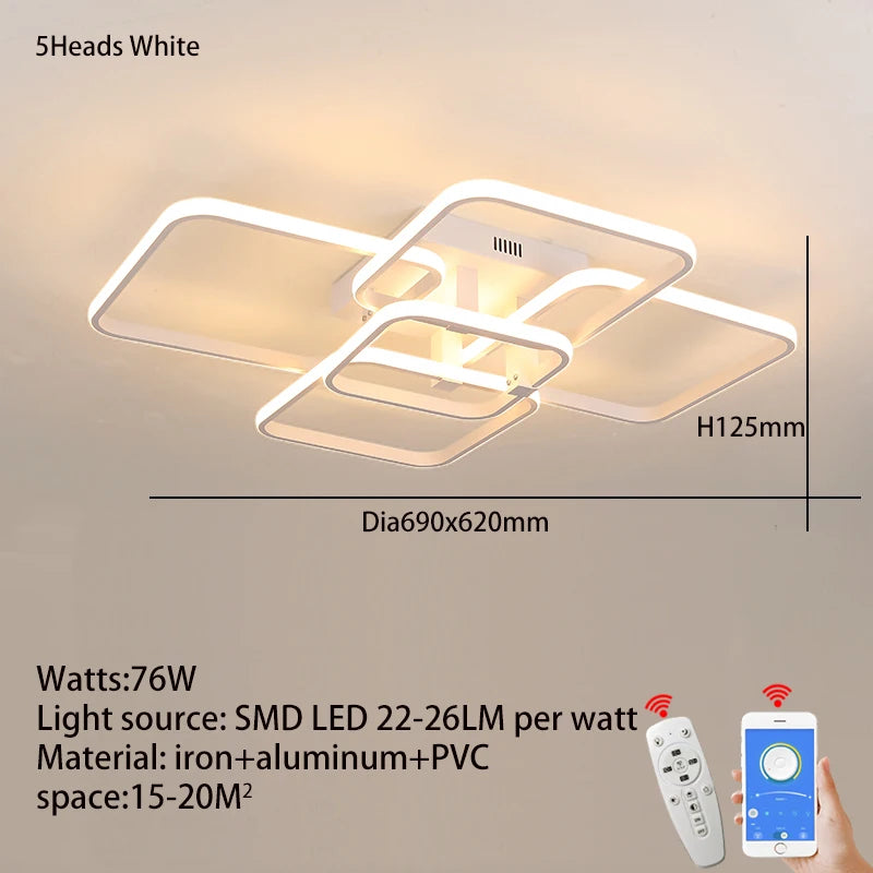 Plafón LED Geométrico Multicabezas con App — Sala y Recámara