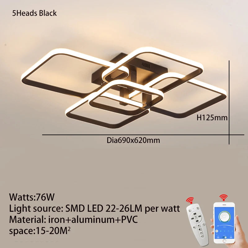 Plafón LED Geométrico Multicabezas con App — Sala y Recámara