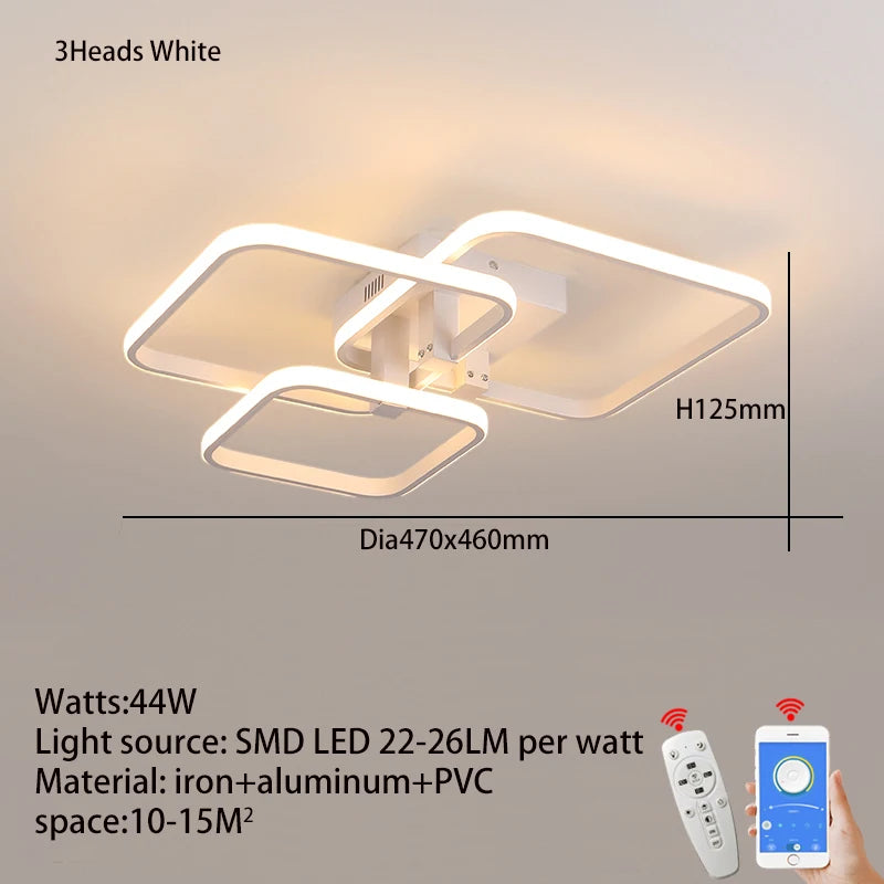 Plafón LED Geométrico Multicabezas con App — Sala y Recámara