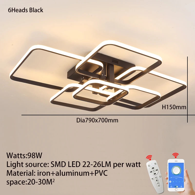 Plafón LED Geométrico Multicabezas con App — Sala y Recámara