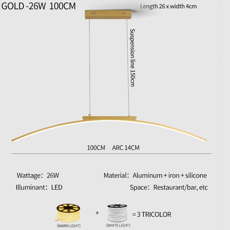 Lámpara Colgante LED de Arco — Comedor y Cocina