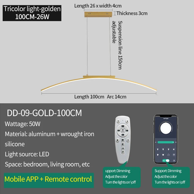Lámpara Colgante LED de Arco — Comedor y Cocina