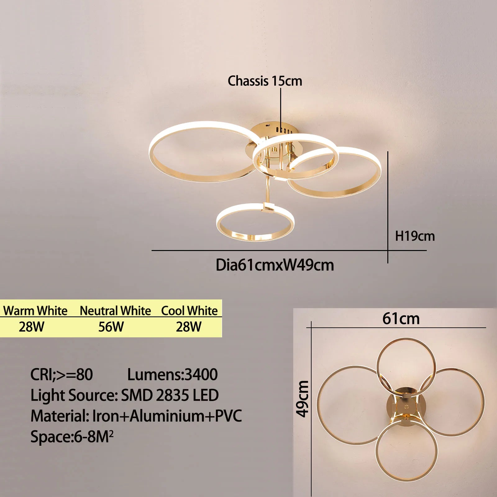 Plafón LED Moderno de Múltiples Cabezas — Sala Principal
