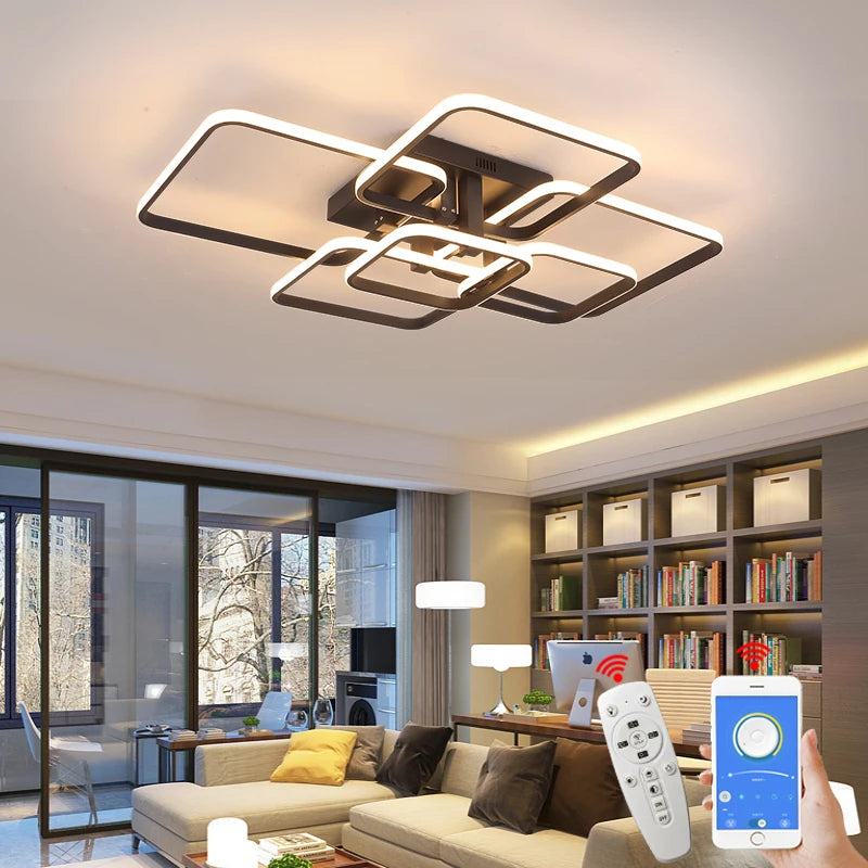 Plafón LED Geométrico Multicabezas con App — Sala y Recámara