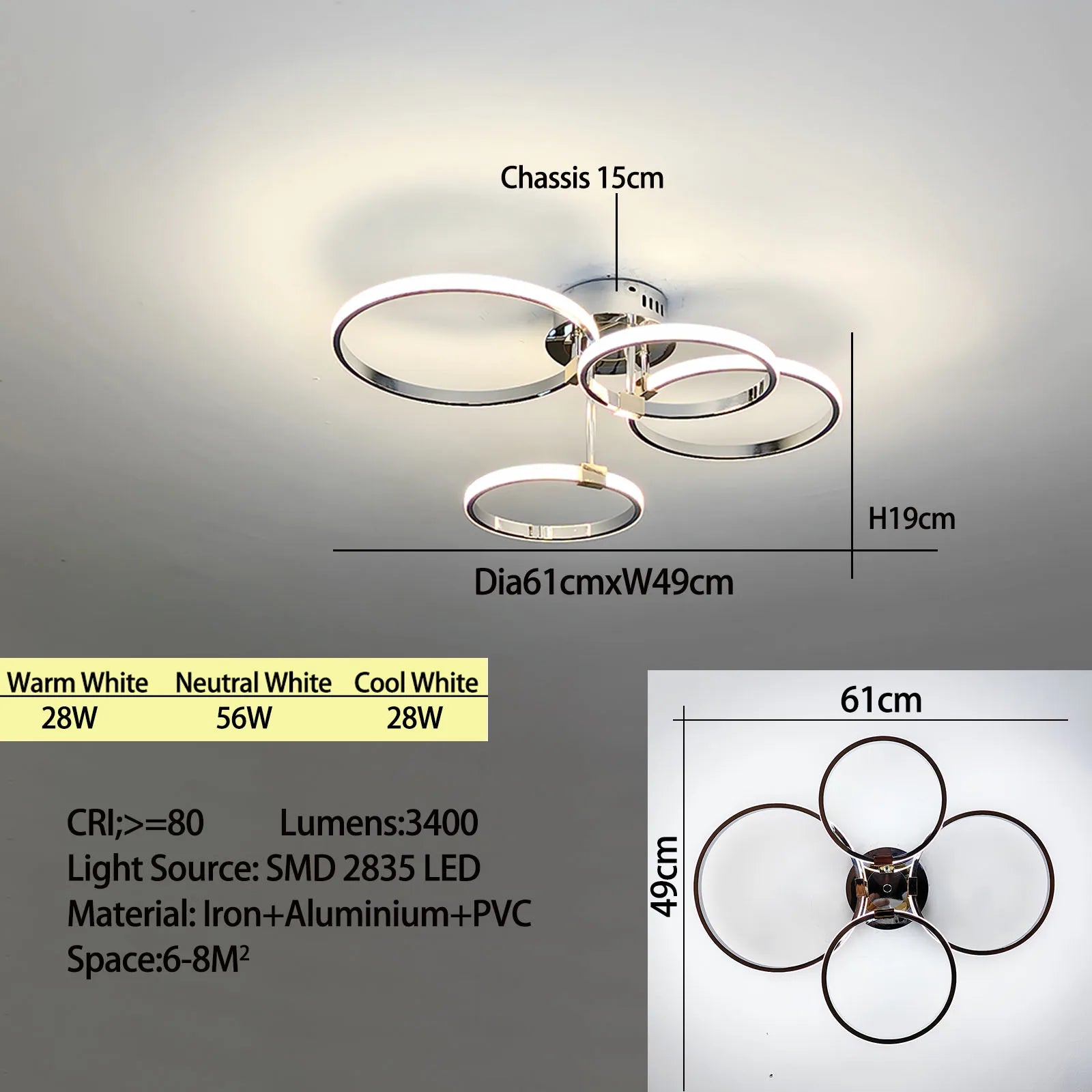 Plafón LED Moderno de Múltiples Cabezas — Sala Principal