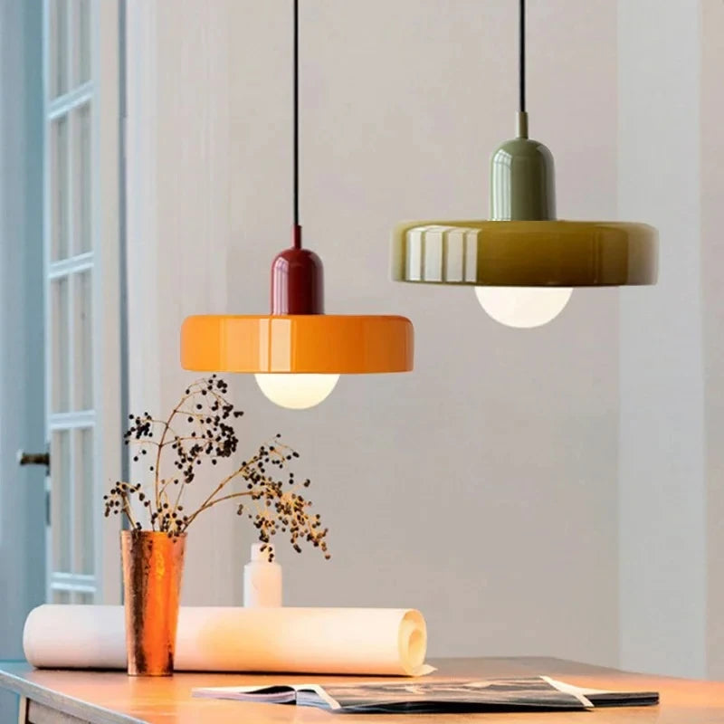 Lámpara Colgante Retro de Vidrio de Colores — Comedor y Sala